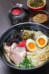 japanese tonkotsu ramen, pork bone broth noodles