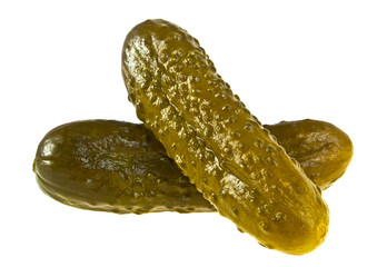 Pickled cucumbers on white background