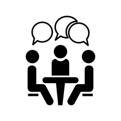Icon Conference. People sitting around the table talking. Vector illustration