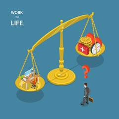 Work for life isometric flat vector illustration.