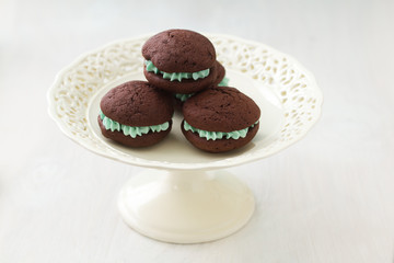 Chocolate whoopie pies with turquoise buttercream filling