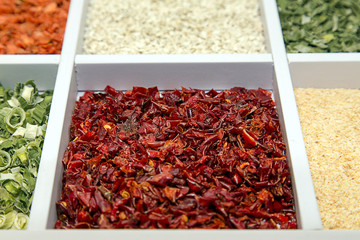 Dried spices. Parsley, peppers, greens, carrots, onions