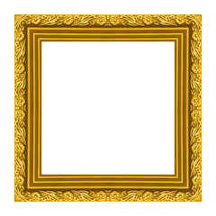 frame picture frame gold wooden Carved pattern isolated on a white background.