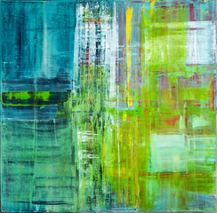 Abstract painted canvas. Oil paints on a palette.