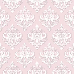Poster Im Rahmen Damask seamless pattern background in pastel pink. © cutelittlethings