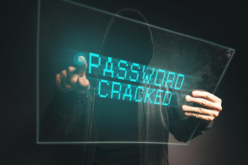Password cracked, unrecognizable computer hacker stealing p