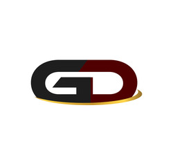 GD alphabet in grey and red with golden curve