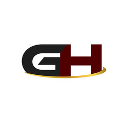GH alphabet in grey and red with golden curve