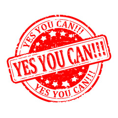Scratched round red stamp with the word - yes you can - vector svg