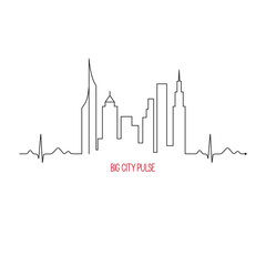 City pulse concept with cardiogram and skyscrapers skyline