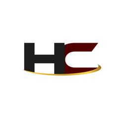 HC alphabet in grey and red with golden curve