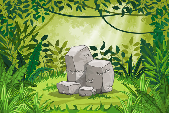 Illustration jungle landscape with stones