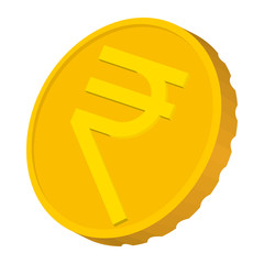 Gold coin with Rupee sign icon, cartoon style 
