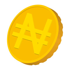 Gold coin with Nairas sign icon, cartoon style