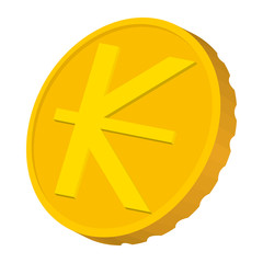 Gold coin with Lao Kip sign icon, cartoon style