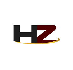 HZ alphabet in grey and red with golden curve