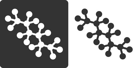 Molecule, flat icon style: stylized rendering of n-hexane.