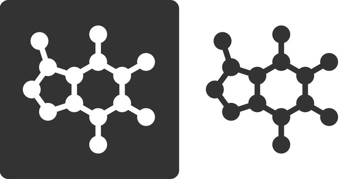 Caffeine Molecule, , Flat Icon Style. Stylized Rendering. 