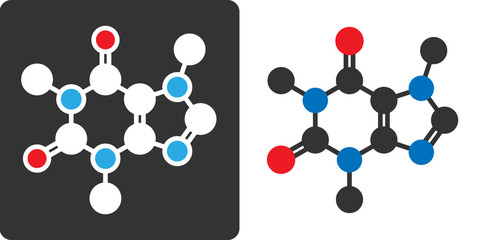 Caffeine stimulant molecule, flat icon style. 