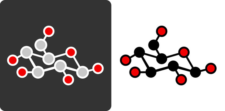 Sugar (glucose, beta-D-glucose) molecule, flat icon style.