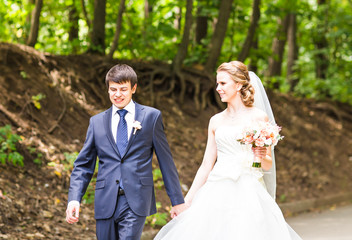 Wedding couple on the  road