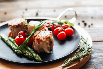 Delicious holiday dinner on a wooden table