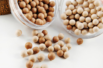 ball powder in the round package on white background