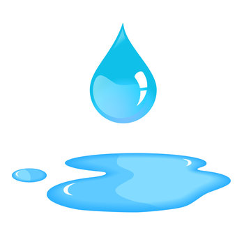 Water drop and spill. Blue water drop and water spill. Isolated water drop in vector. Water drop on white background.