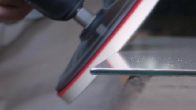 Processing of glass edge polishing wheel closeup