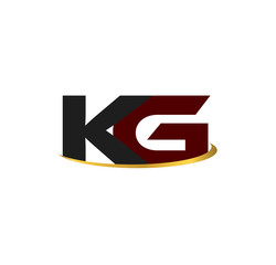 KG alphabet in grey and red with golden curve