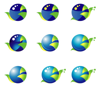 Set 9 blue-green Icons on the basis of a circle. Snail.