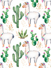 exture with high quality hand painted watercolor elements for your design with cactus plants,flowers and lama.For your unique creation, wallpaper, background,blogs,pattern,invitations and more © katerinas39