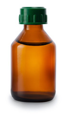Medicine bottle of brown glass isolated on white background