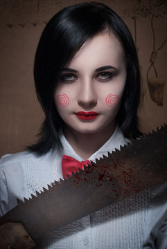 The girl with the saw movie cosplay makeup 