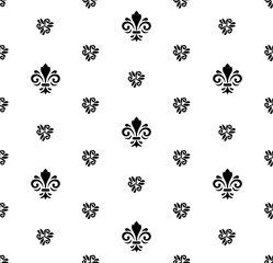 Seamless vector ornament. Modern geometric black and white pattern with royal lilies