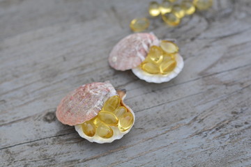 A capsules of omega 3 in shells