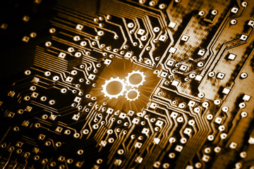 Gears icon on computer chip