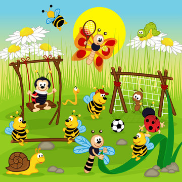 insect playing in the playground - vector illustration, eps