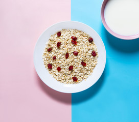 Cereals,cranberries and milk plates