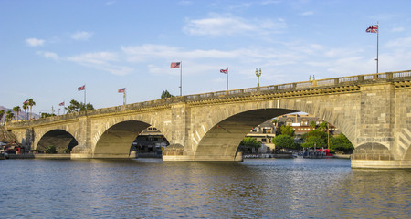 London Bridge in Lake Havasu, old historic bridge rebuilt with o