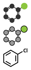 Chlorobenzene industrial solvent molecule.
