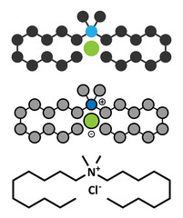 Didecyldimethylammonium chloride antiseptic molecule. 