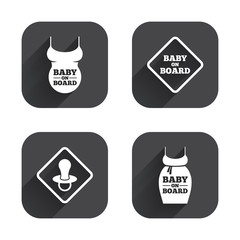 Baby on board icons. Infant caution signs.