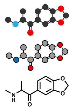 Methylone (bk-MDMA) stimulant molecule. Used as recreational drug.