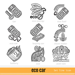 Set of Eco Car Outline Web Icons