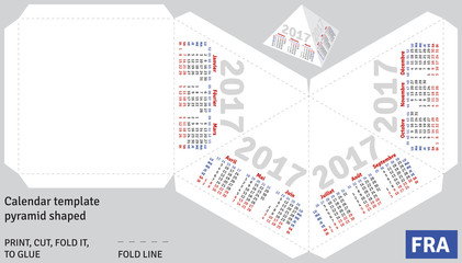 Template french calendar 2017 pyramid shaped, vector
