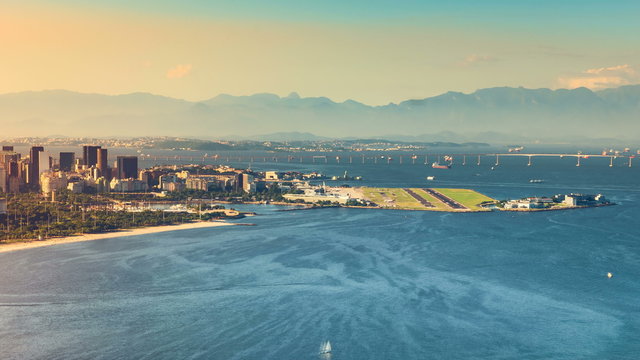 Rio De Janeiro Bay with Downtown and Airport, Brazil