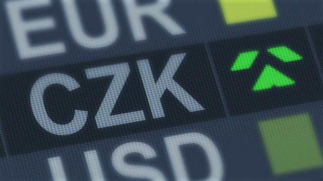 Czech koruna rising, falling. World exchange market. Currency rate fluctuating
