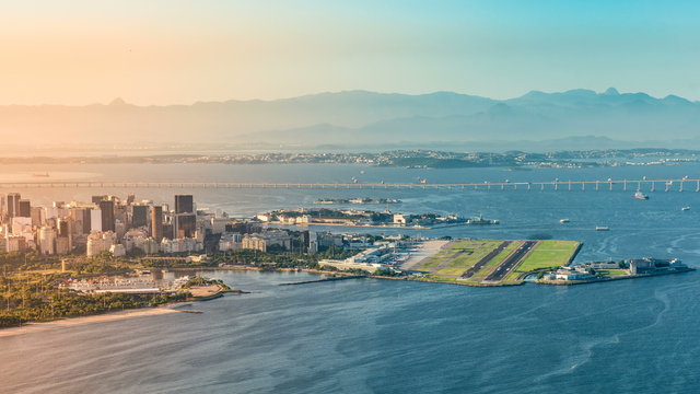 Rio De Janeiro Bay with Downtown and Airport, Brazil