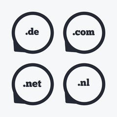 Top-level domains signs. De, Com, Net and Nl.
